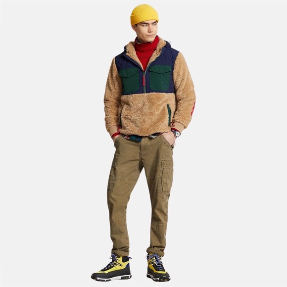 Polo Ralph Lauren Colorblock Pile Fleece Hybrid ½ Zip Pullover Jacket in Camel - Picture 4 of 12